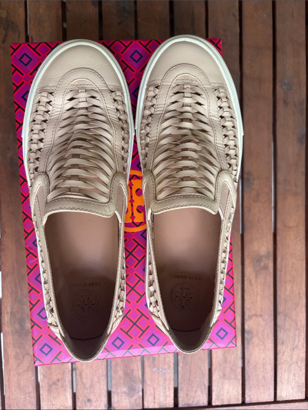 Tory Burch Beige Woven Slip-On Sneakers - Picture 4 of 9
